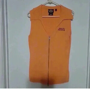 EUC- WOMEN'S XL HARLEY DAVIDSON ORANGE SLEEVELESS SWEATER -DOUBLE
ZIPPER